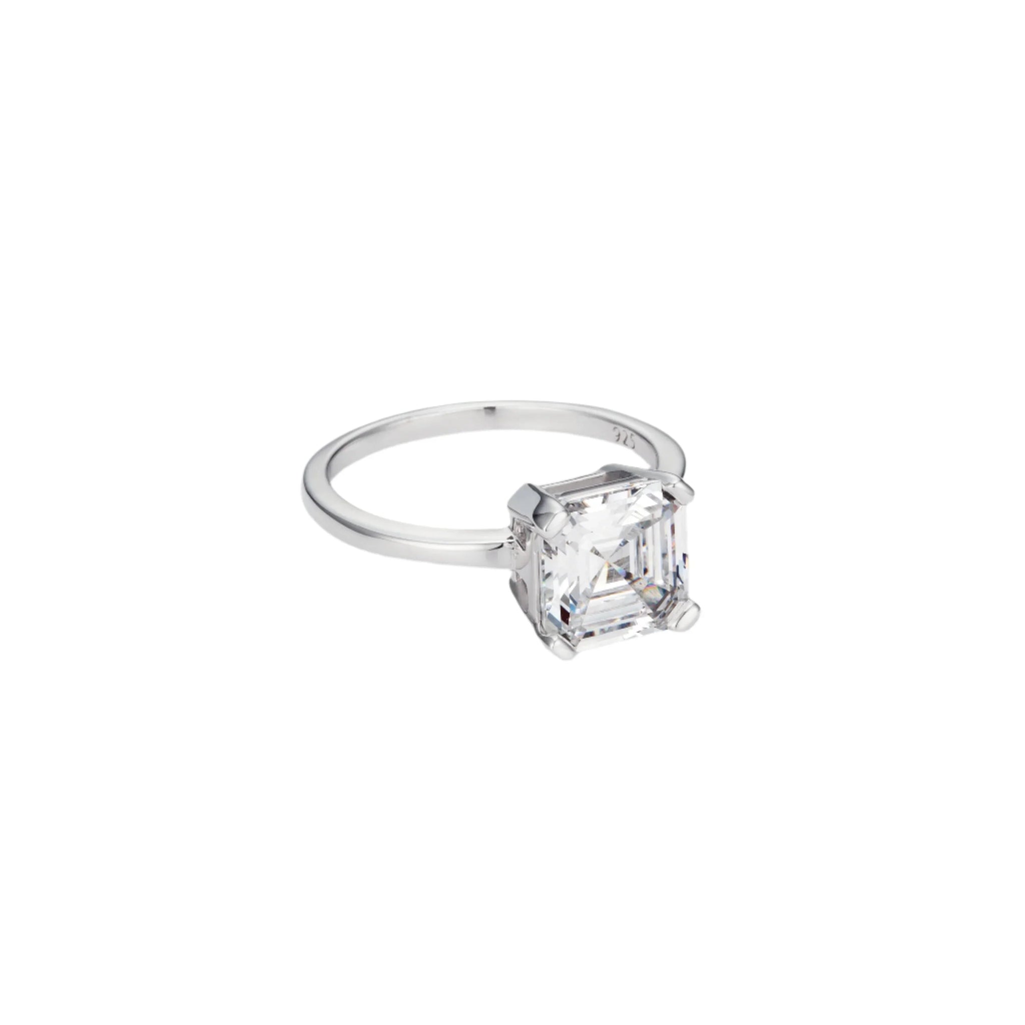 MSGRN Asscher Stud Ring Rhodium plated 925 Silver
