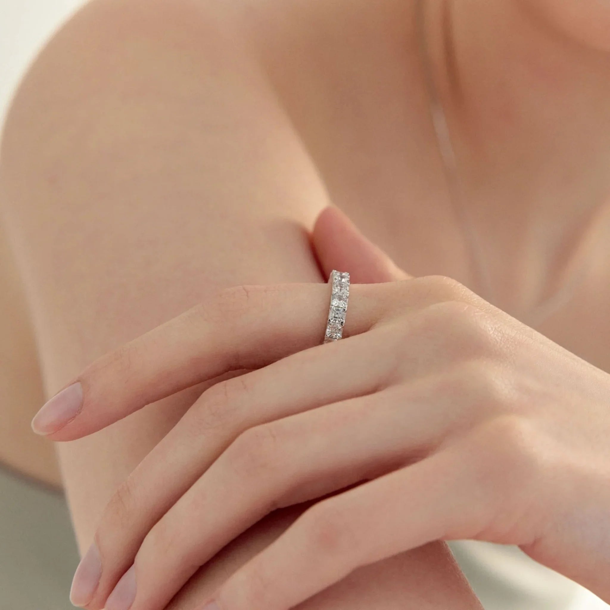 MSGRN Asscher Eternity Ring Rhodium Plated 925 Sterling Silver-3