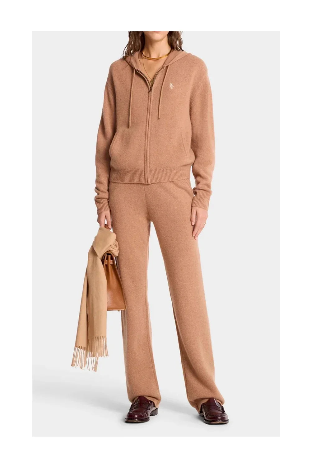 SPORTY & RICH SRC Cashmere Zip Hoodie | Camel-4