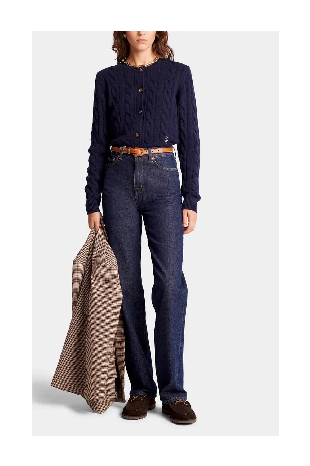 SPORTY & RICH SRC Cable-knit Cashmere Cardigan | Navy-3