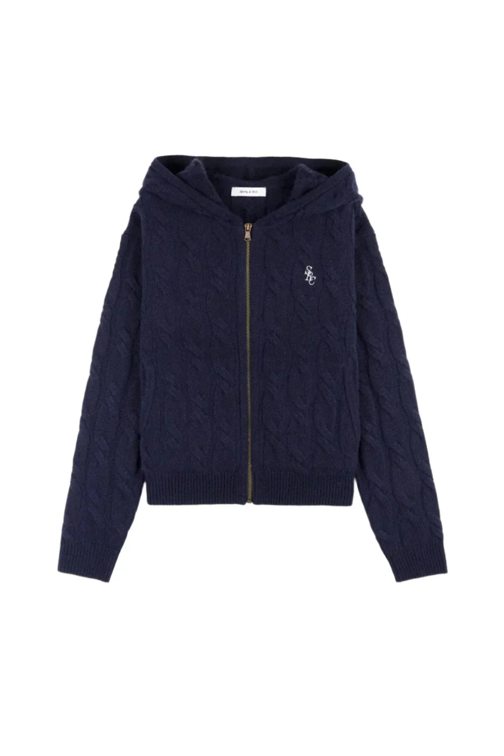 SPORTY & RICH SRC Cable-knit Cashmere Zip Hoodie | Navy