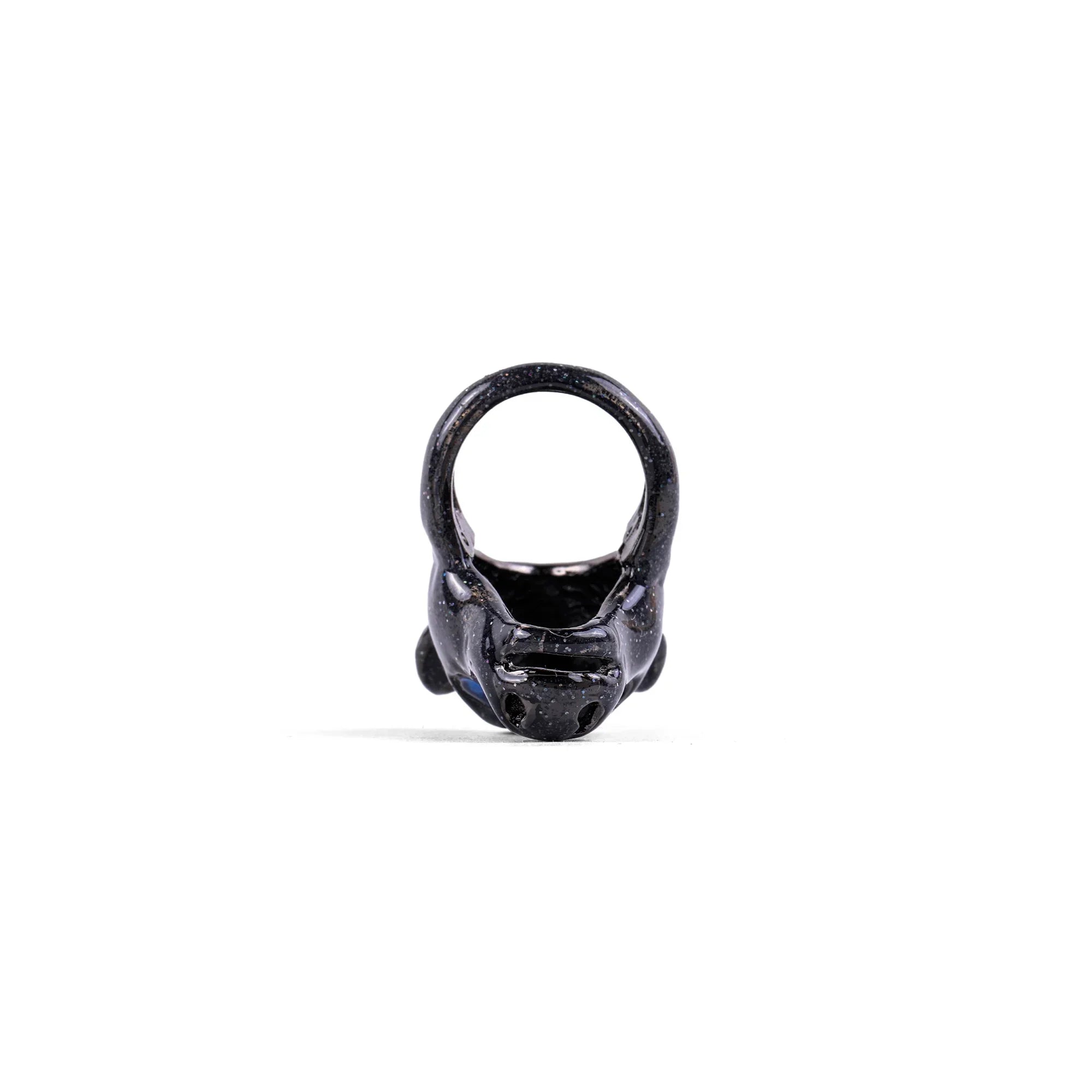Black glossy Baby Pony Ring with sculpted pony design on white background