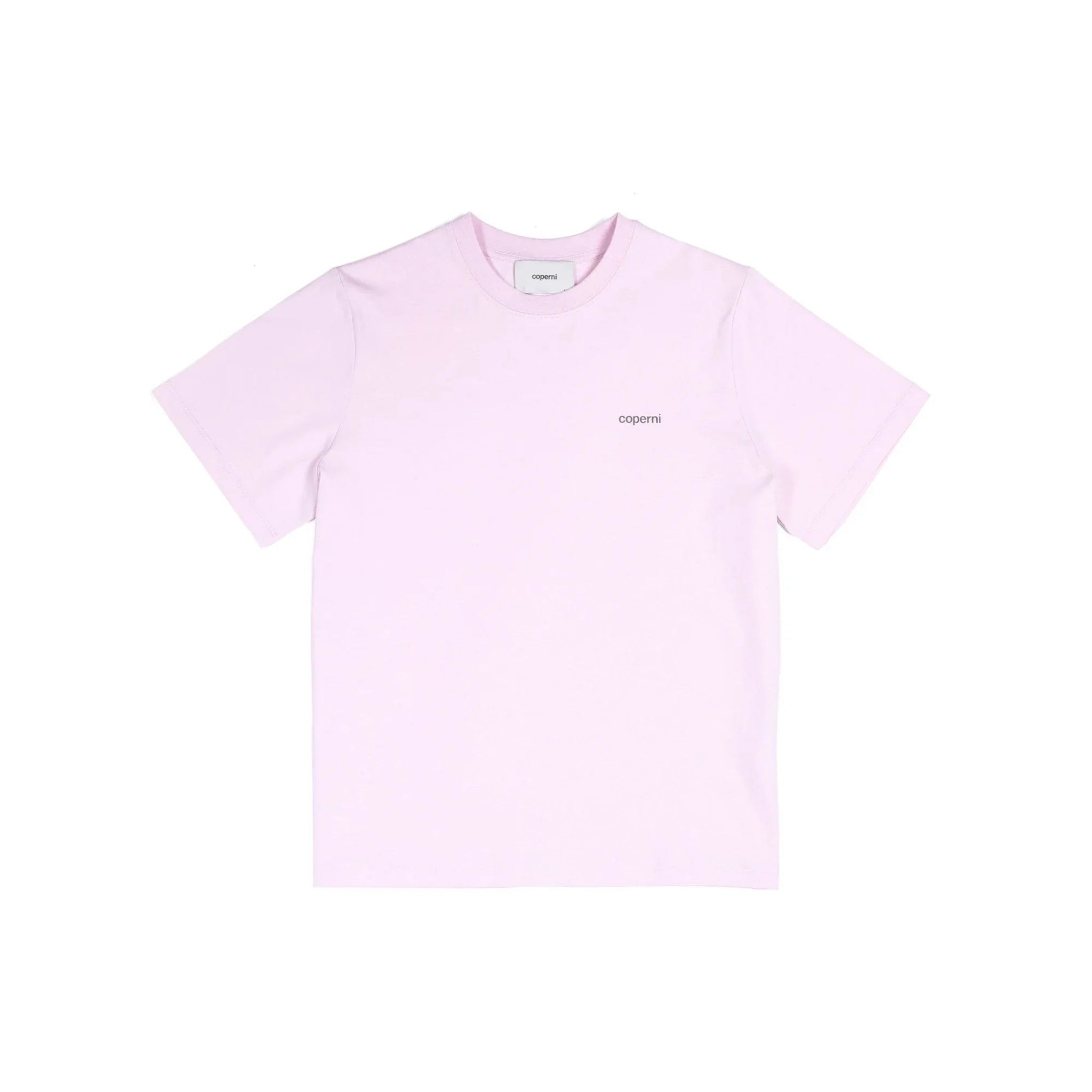 Light pink Coperni boxy t-shirt with small branded text on white background