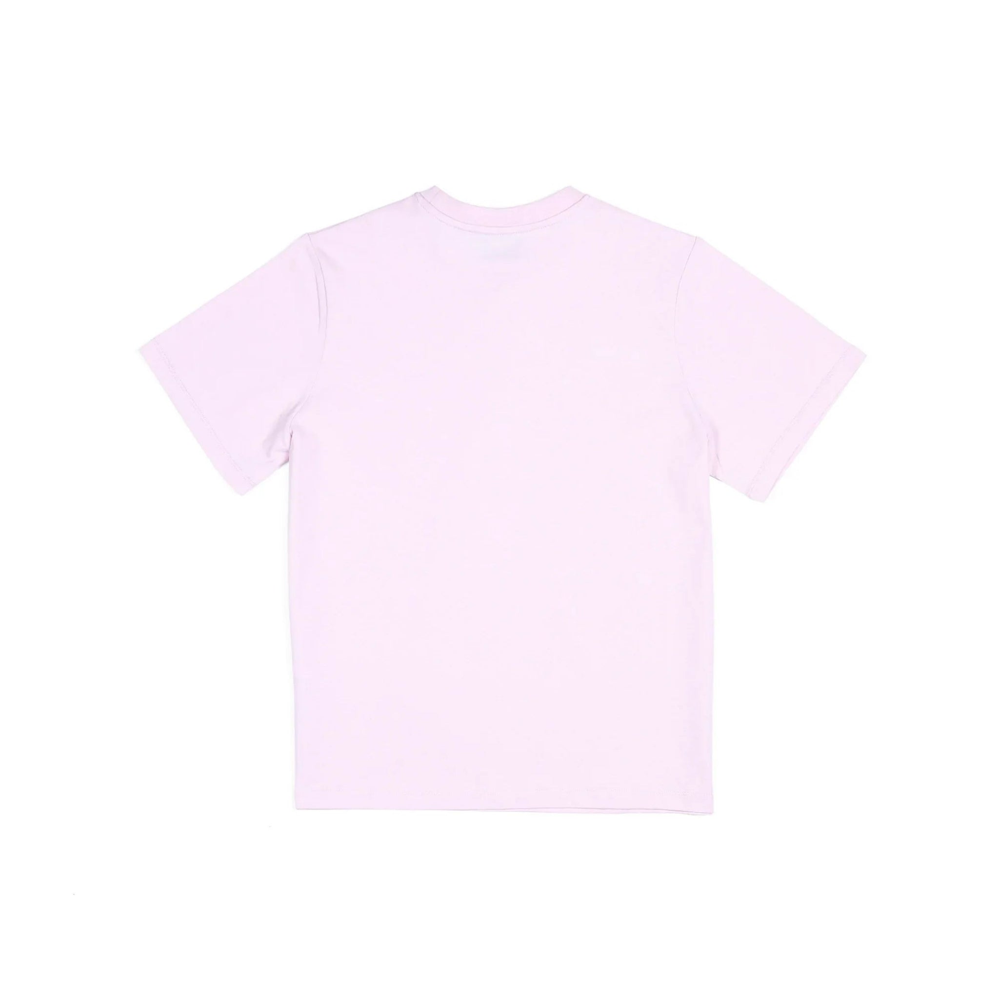 Plain light pink boxy short sleeve t-shirt flat lay on white background