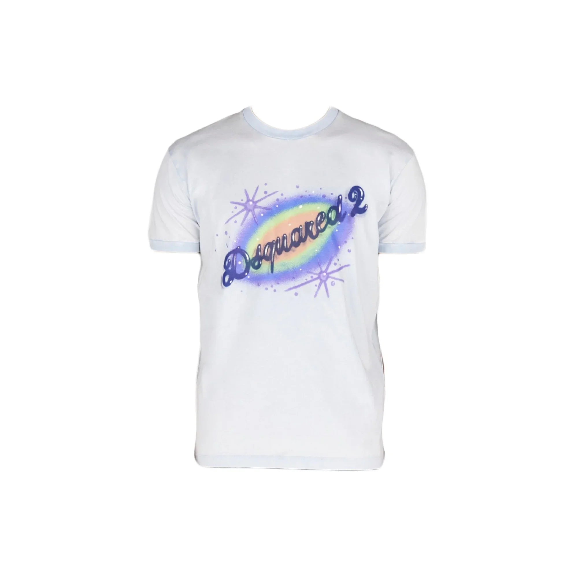 White Dsquared2 muscle fit t-shirt with rainbow and star graphic design