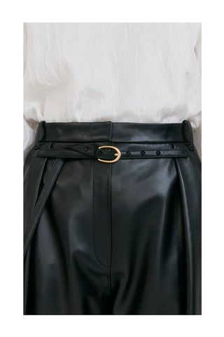 Zette Belted Tuck Leather Pants