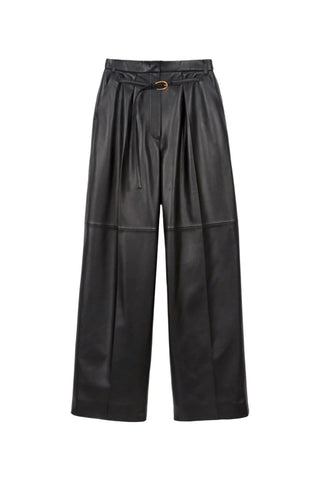 Zette Belted Tuck Leather Pants