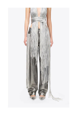 Metallic Fringe Straight Leg Jean