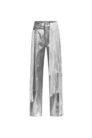 Metallic Fringe Straight Leg Jean