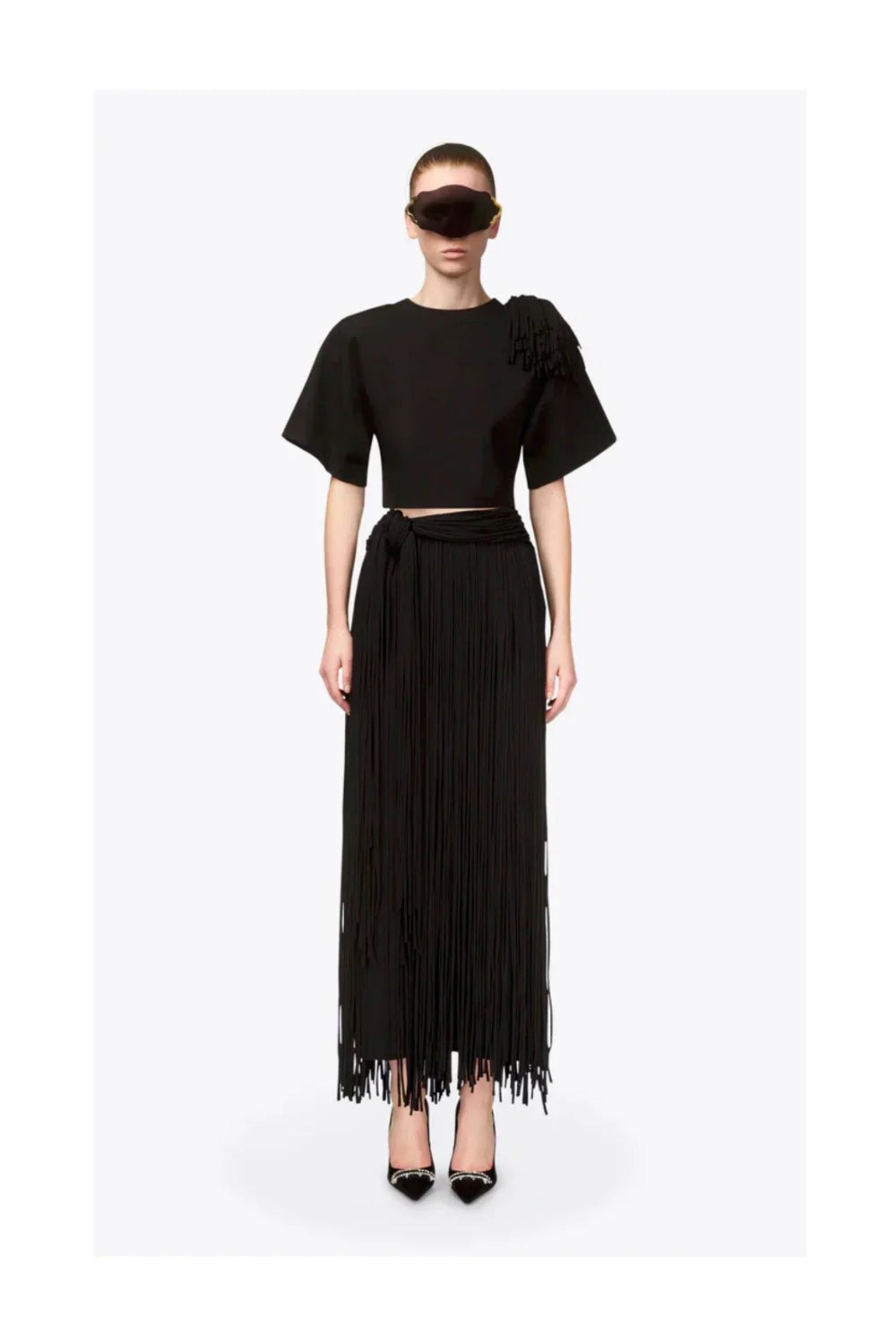 AREA Fringe Brooch Cropped T-Shirt-3