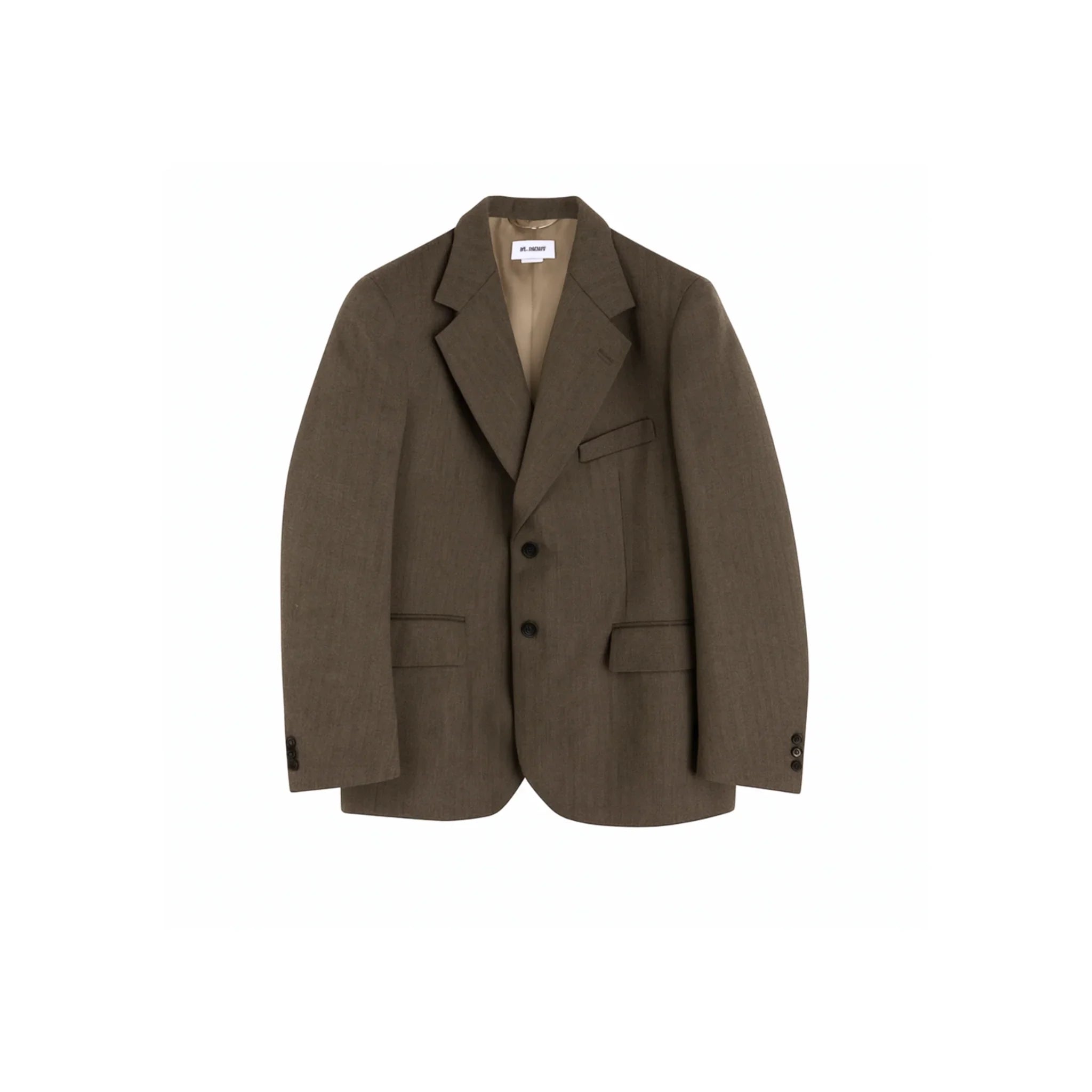 HED MAYNER Dark Brown Light Wool Herringbone Blazer