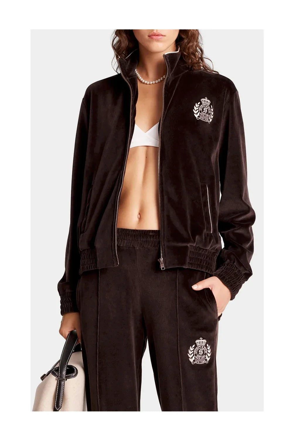 SPORTY & RICH NY Crest Velour Track Jacket-3