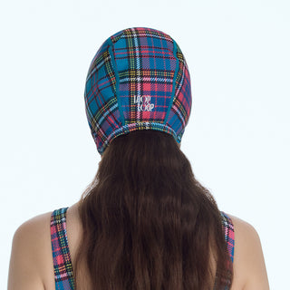 Retro Aviator Swim Cap Preppy Check Blue