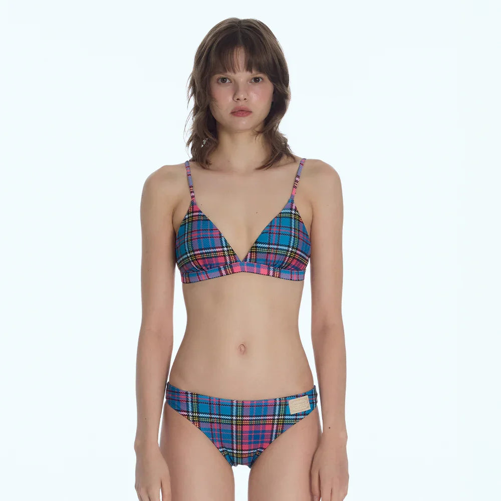 LOOPLOOP Triangle Reversible Bikini Top Preppy Check Blue