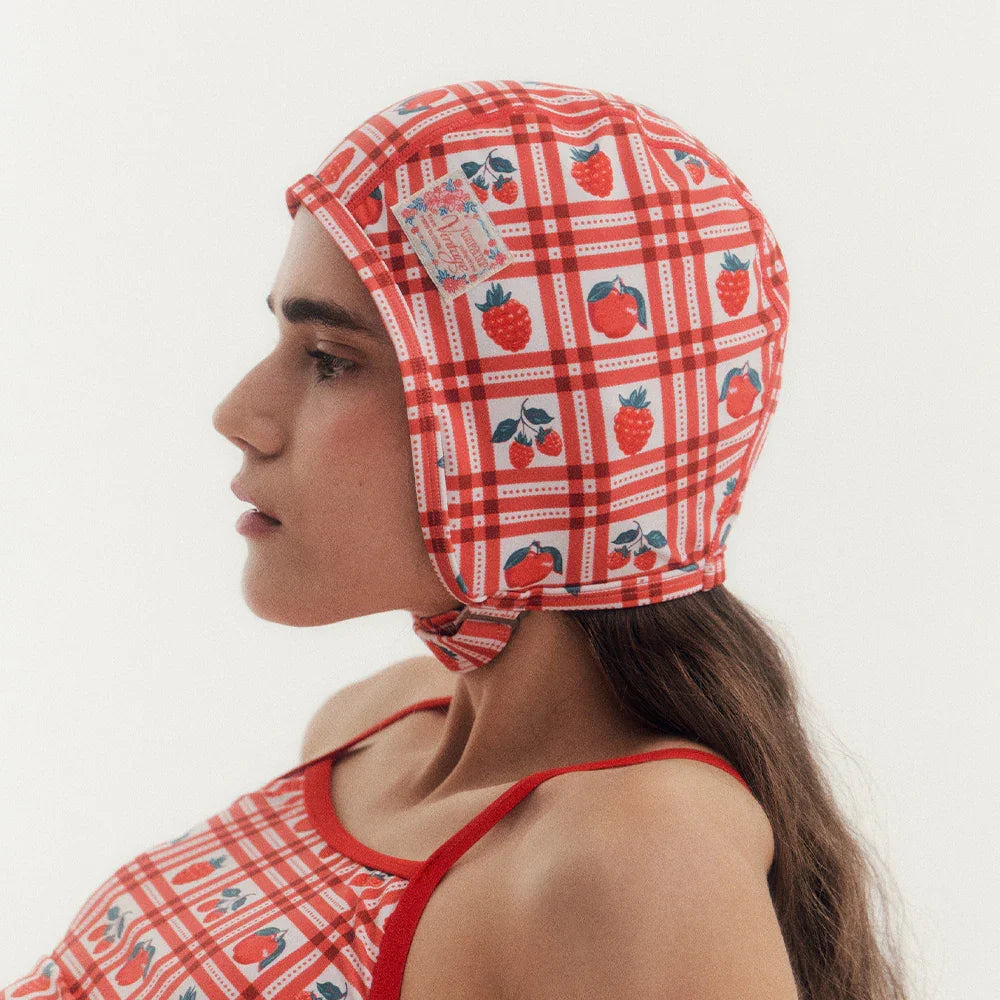 LOOPLOOP Retro Aviator Swim Cap Strawberry Table Red