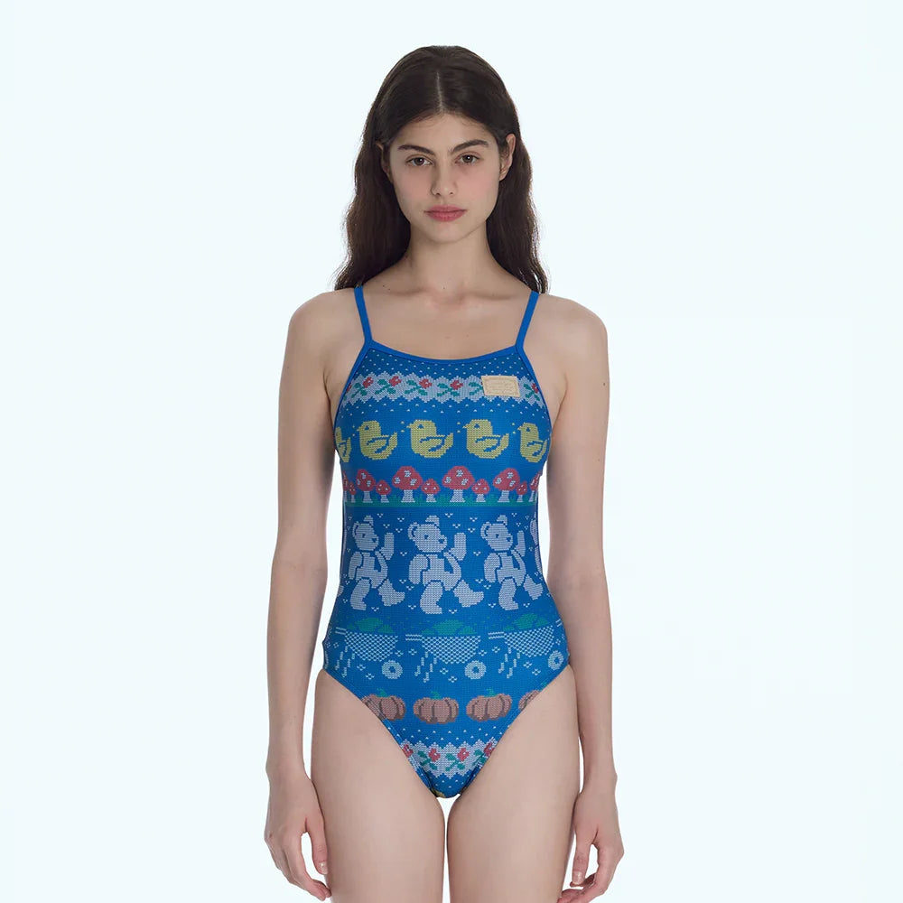 LOOPLOOP Dreaming Teddy Blue One Piece Swimsuit