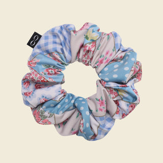 Bohemian Patchwork Sky Blue Scrunchie