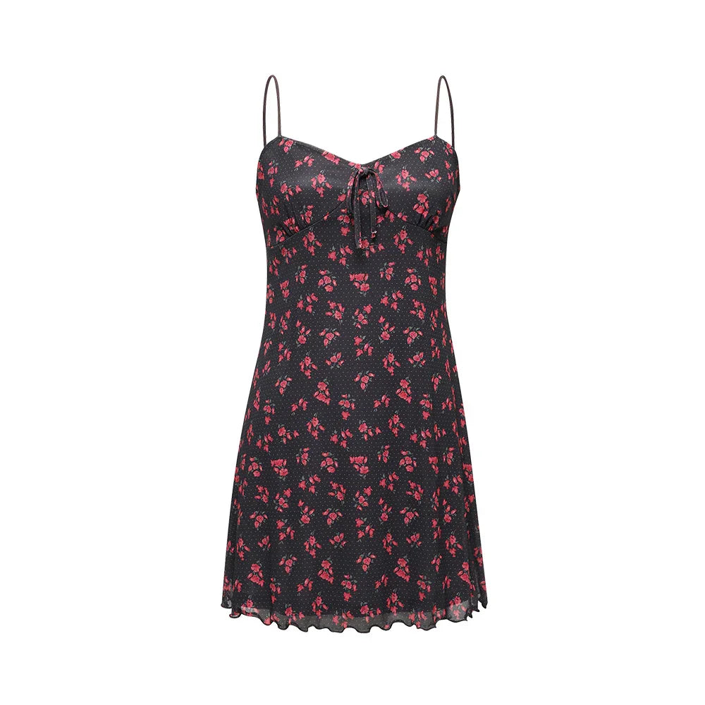 LOOPLOOP Mesh Beach Dress Rosy Dots Dark Grey