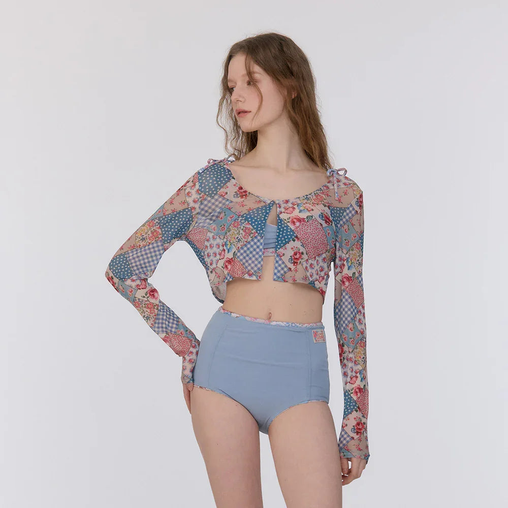 LOOPLOOP Mesh Cover Up Cardigan Bohemian Patchwork Sky Blue-2