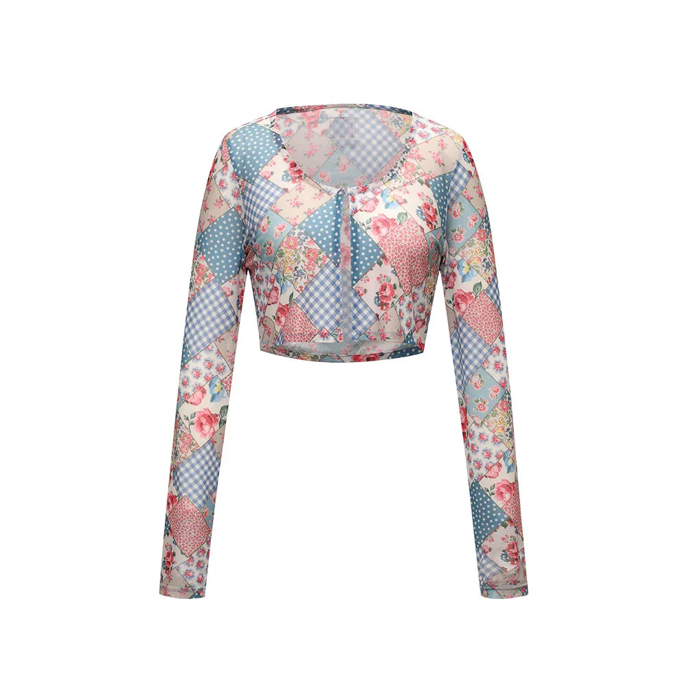 LOOPLOOP Mesh Cover Up Cardigan Bohemian Patchwork Sky Blue