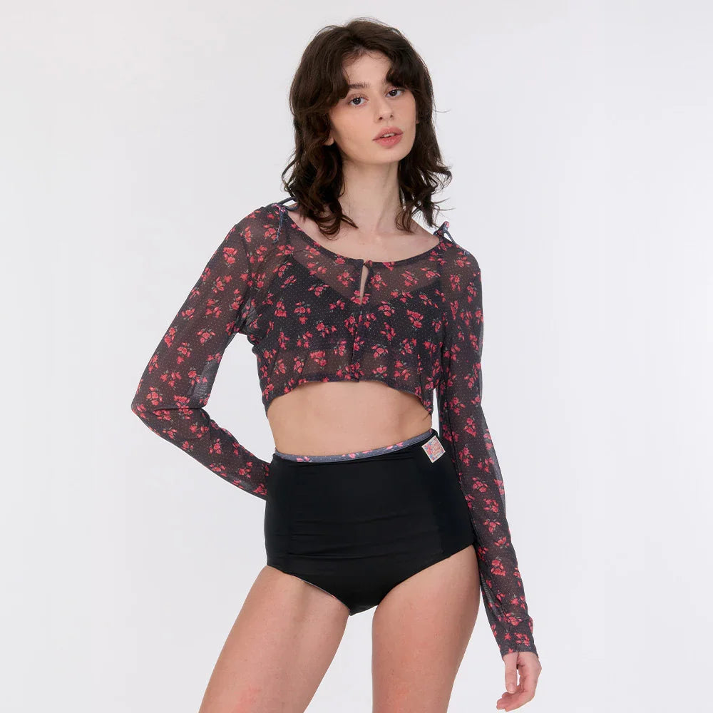 LOOPLOOP Mesh Cover Up Cardigan Rosy Dots Dark Grey-2