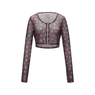 Mesh Cover Up Cardigan Rosy Dots Dark Grey