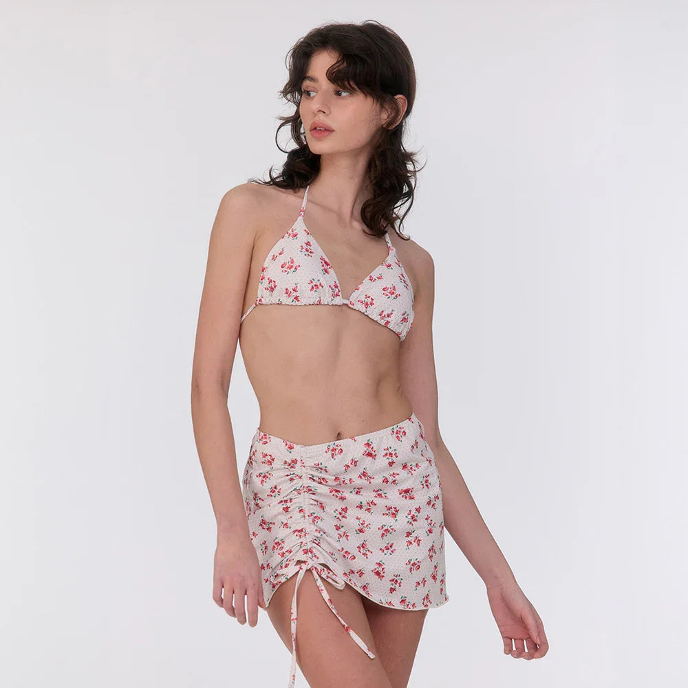 LOOPLOOP Shirring Cover Up Skirt Rosy Dots Red-2
