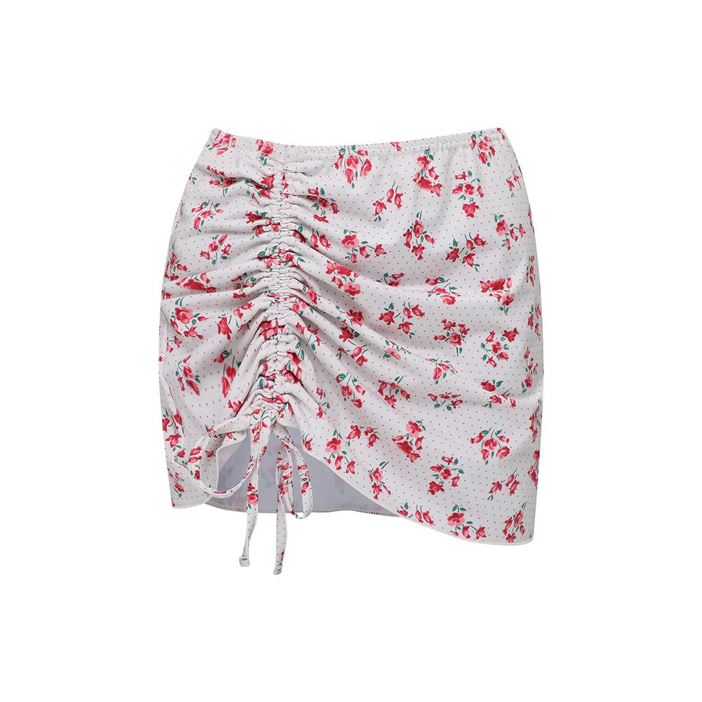 LOOPLOOP Shirring Cover Up Skirt Rosy Dots Red