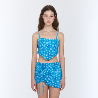 Scarf Smocked Bikini Top Floral Denim Dress