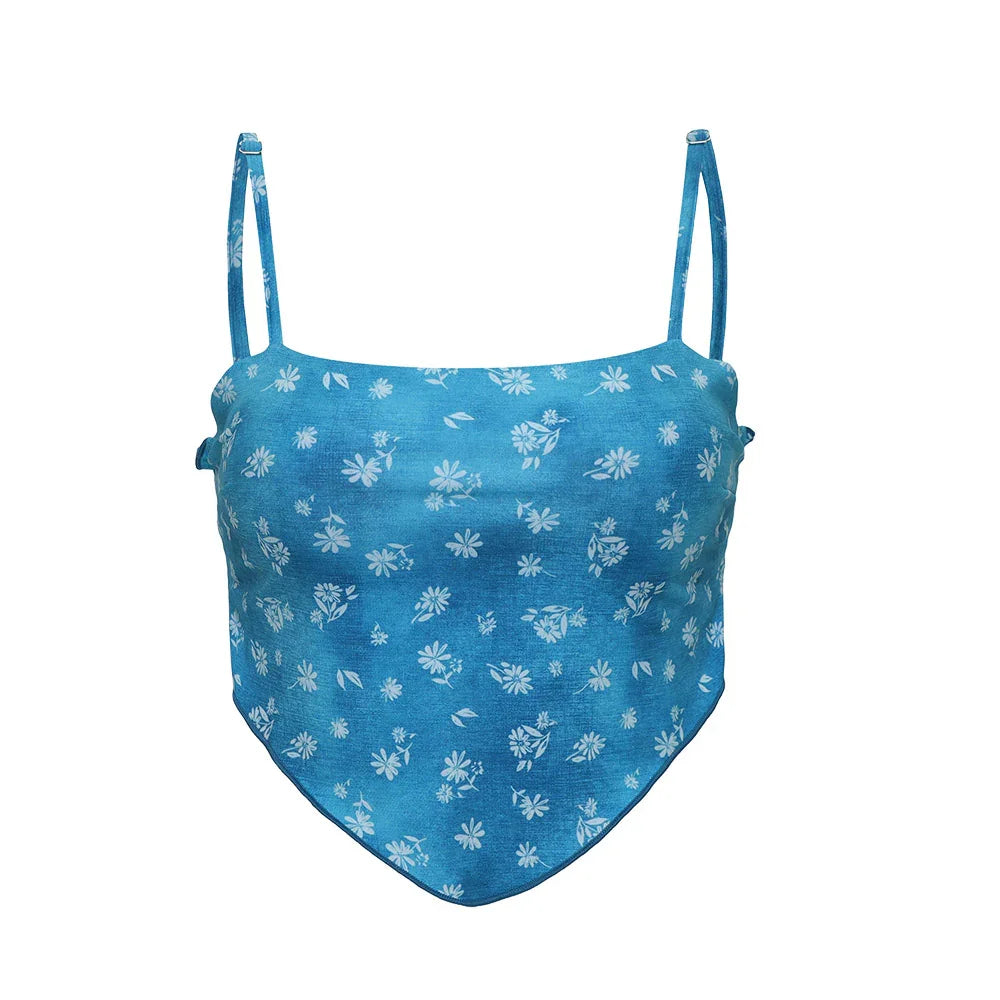 LOOPLOOP Scarf Smocked Bikini Top Floral Denim Dress