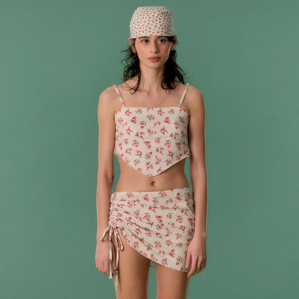LOOPLOOP Scarf Smocked Bikini Top Rosy Dots Red-4