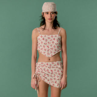 Scarf Smocked Bikini Top Rosy Dots Red