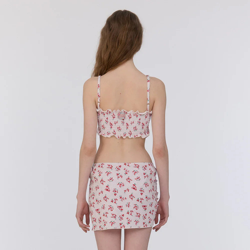 LOOPLOOP Scarf Smocked Bikini Top Rosy Dots Red-3