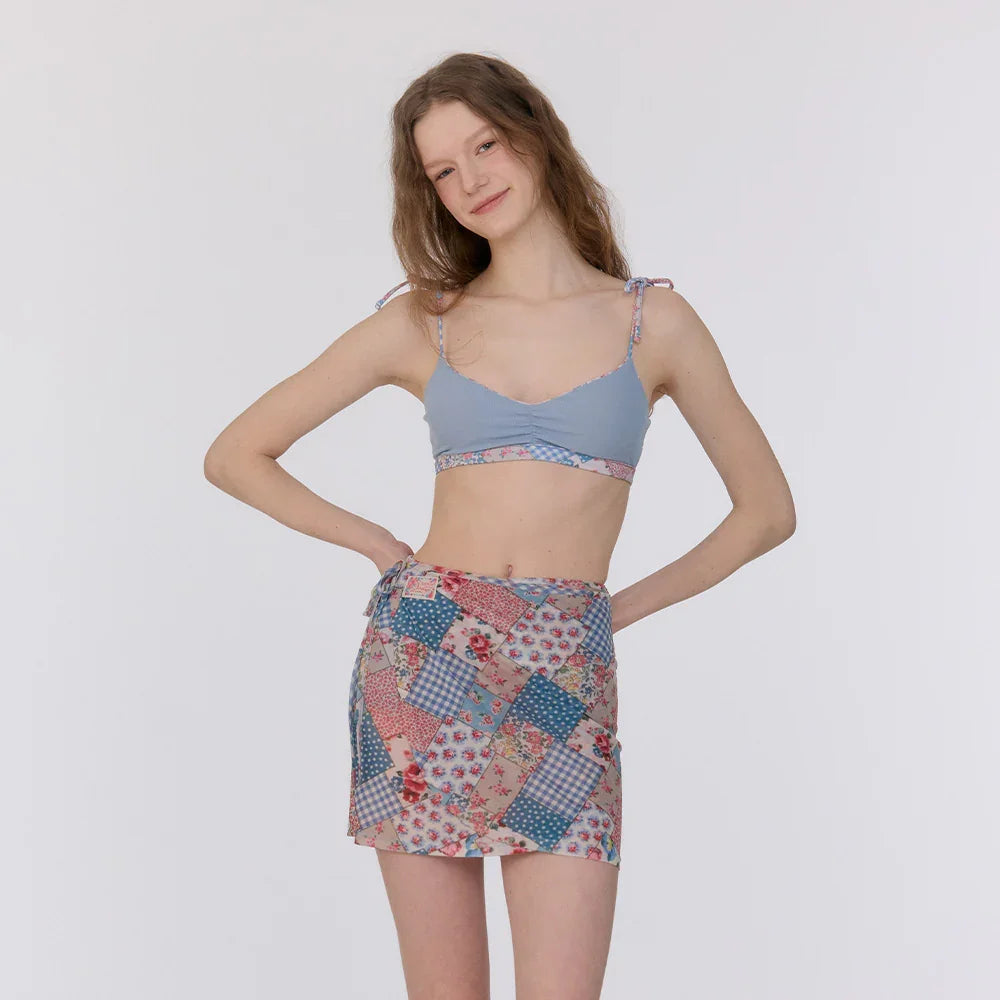 LOOPLOOP Mesh Cover Up Wrap Skirt Bohemian Patchwork Sky Blue-2