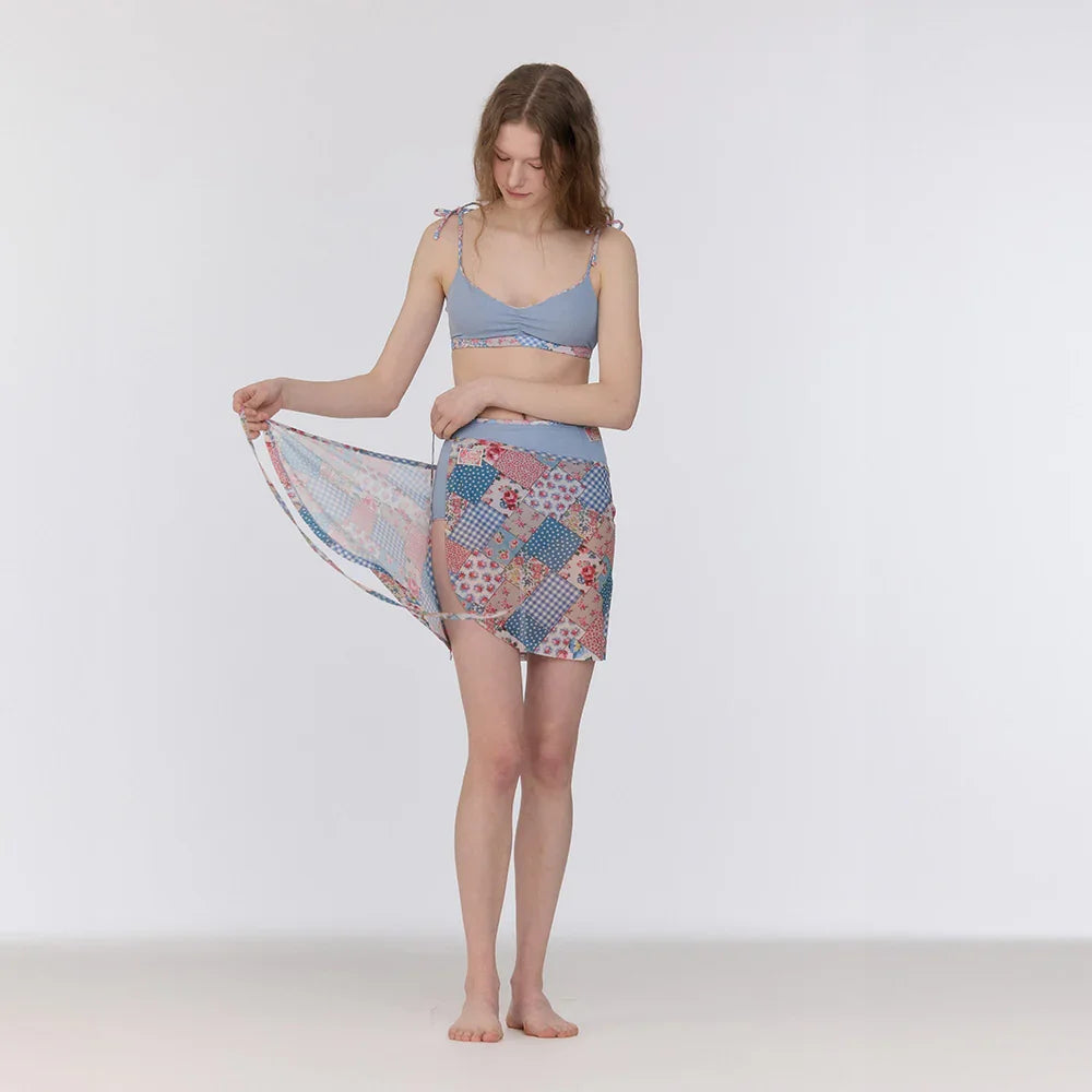 LOOPLOOP Mesh Cover Up Wrap Skirt Bohemian Patchwork Sky Blue-3