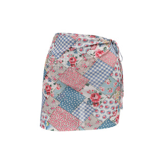 Mesh Cover Up Wrap Skirt Bohemian Patchwork Sky Blue