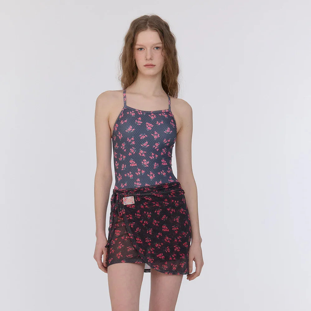 LOOPLOOP Mesh Cover Up Wrap Skirt Rosy Dots Dark Grey-2