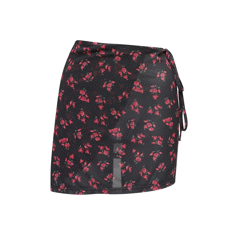 LOOPLOOP Mesh Cover Up Wrap Skirt Rosy Dots Dark Grey