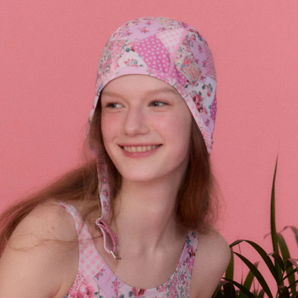 LOOPLOOP Retro Aviator Swim Cap Bohemian Patchwork Pink-2