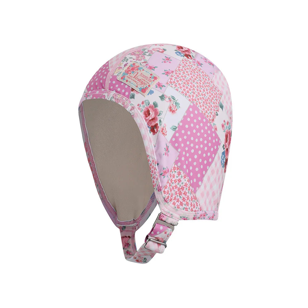 LOOPLOOP Retro Aviator Swim Cap Bohemian Patchwork Pink