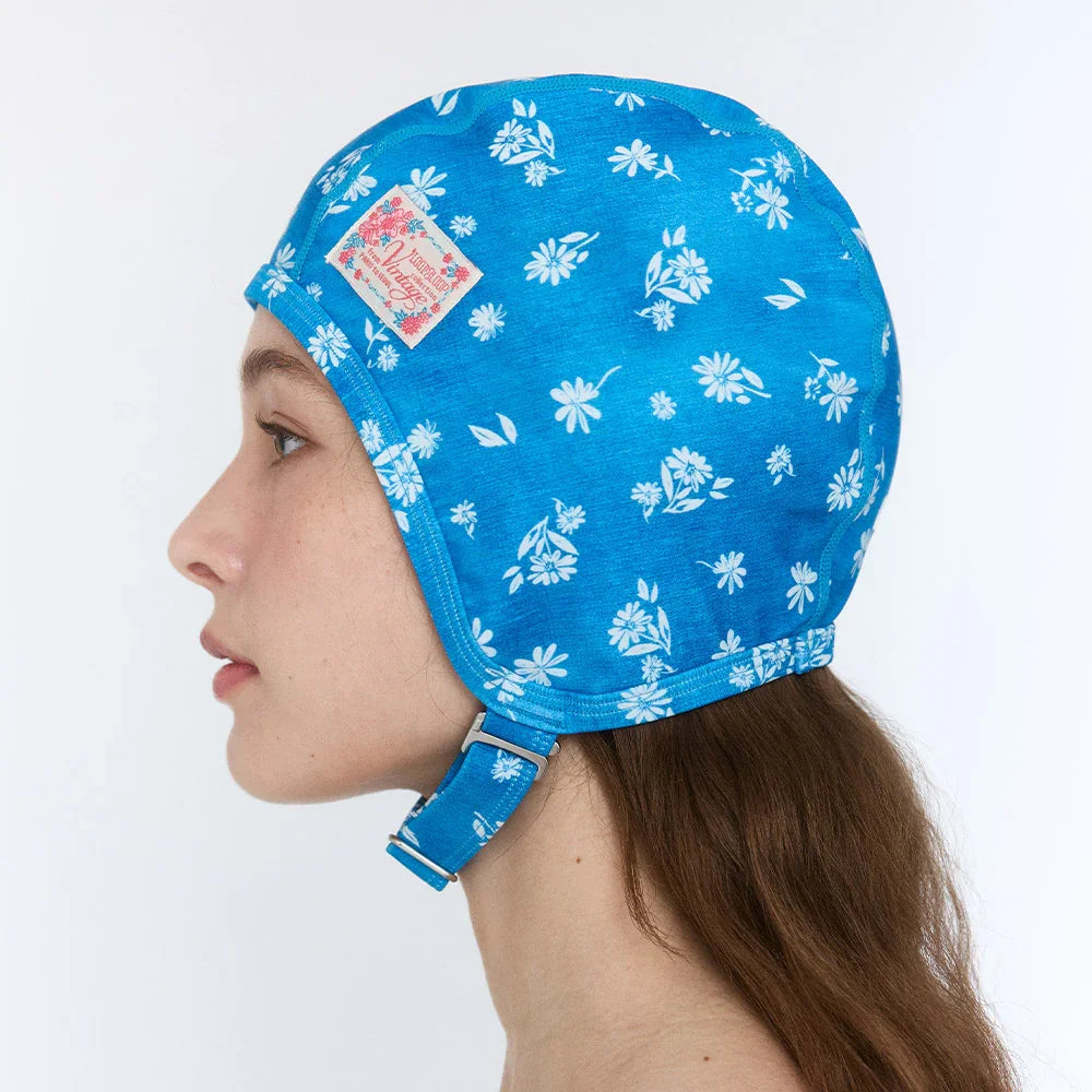 LOOPLOOP Retro Aviator Swim Cap Floral Denim Dress-2