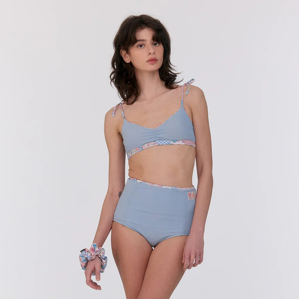 LOOPLOOP High Reversible Bikini Bottom Bohemian Patchwork Sky blue-3