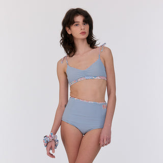 High Reversible Bikini Bottom Bohemian Patchwork Sky blue