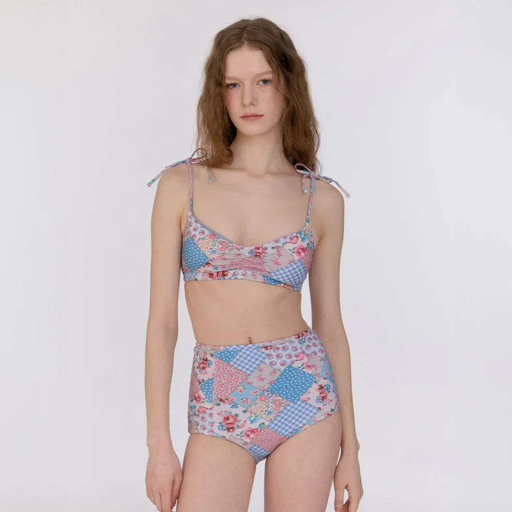 LOOPLOOP High Reversible Bikini Bottom Bohemian Patchwork Sky blue-2