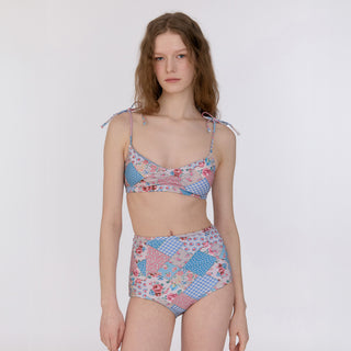 High Reversible Bikini Bottom Bohemian Patchwork Sky blue