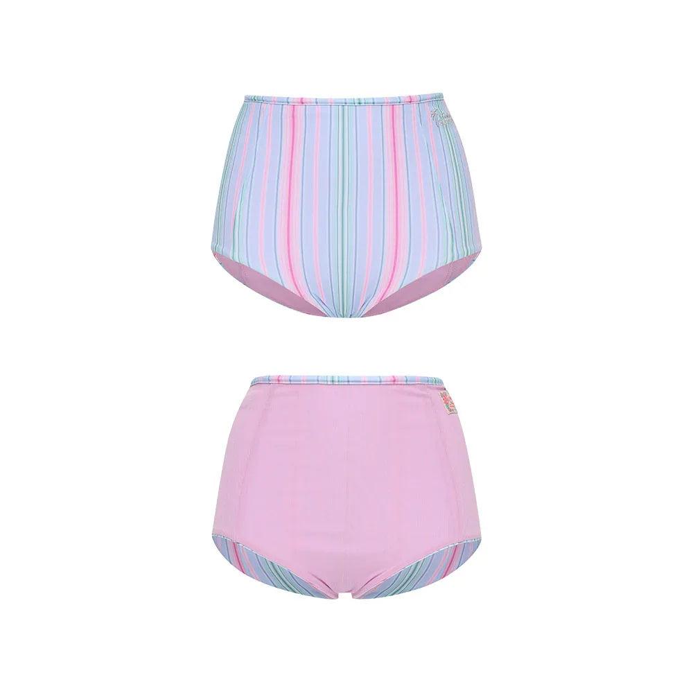 LOOPLOOP High Reversible Bikini Bottom Milky Stripes Blue Cloud