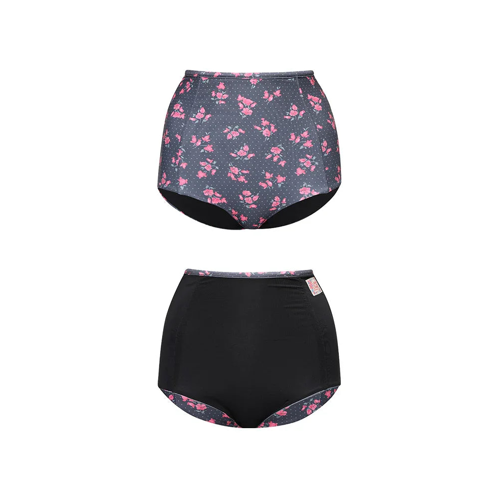 LOOPLOOP High Reversible Bikini Bottom Rosy Dots Dark Grey