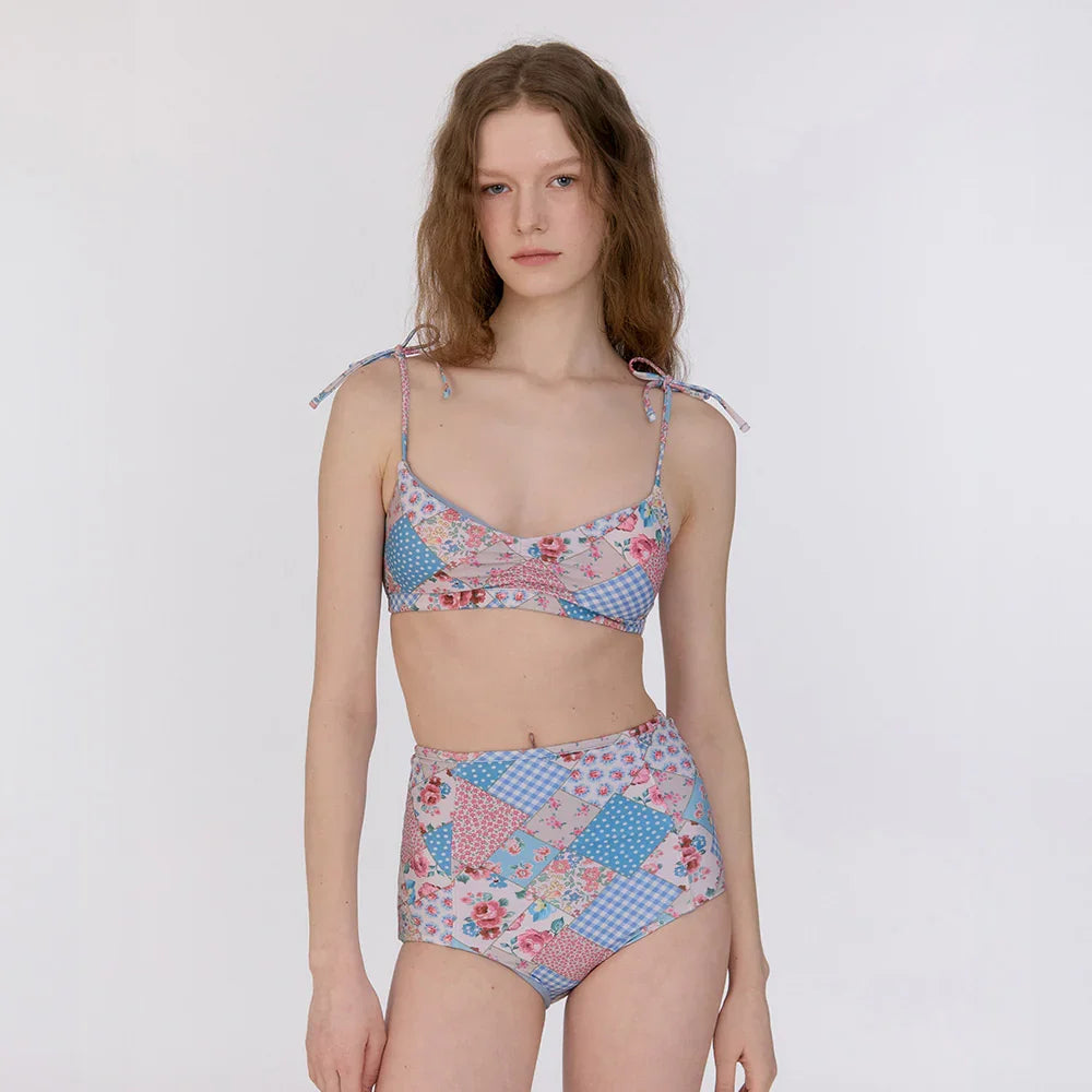 LOOPLOOP Shirring Reversible Bikini Top Bohemian Patchwork Sky blue-3