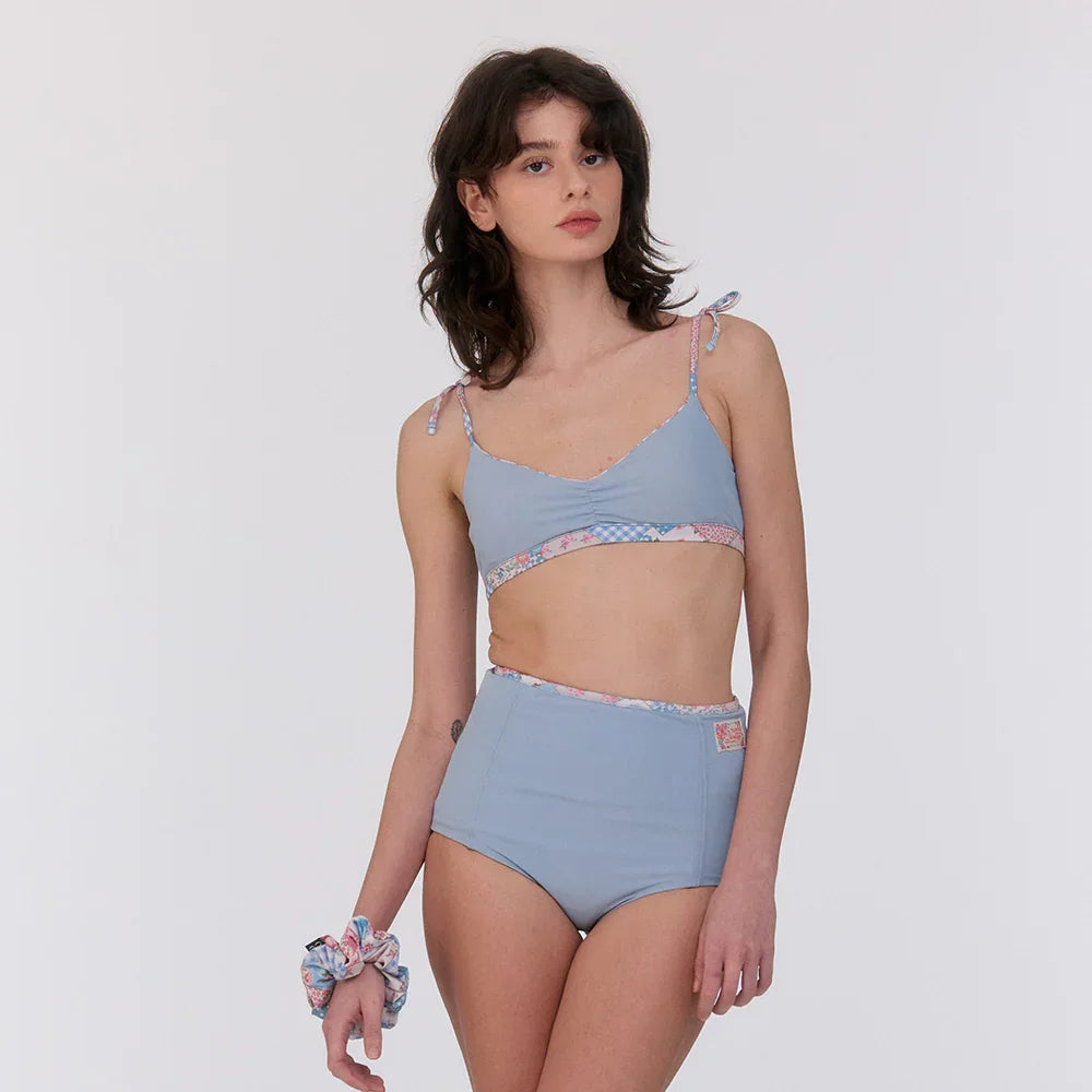LOOPLOOP Shirring Reversible Bikini Top Bohemian Patchwork Sky blue-2
