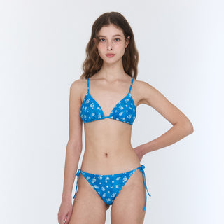 String Bikini Top Floral Denim Dress